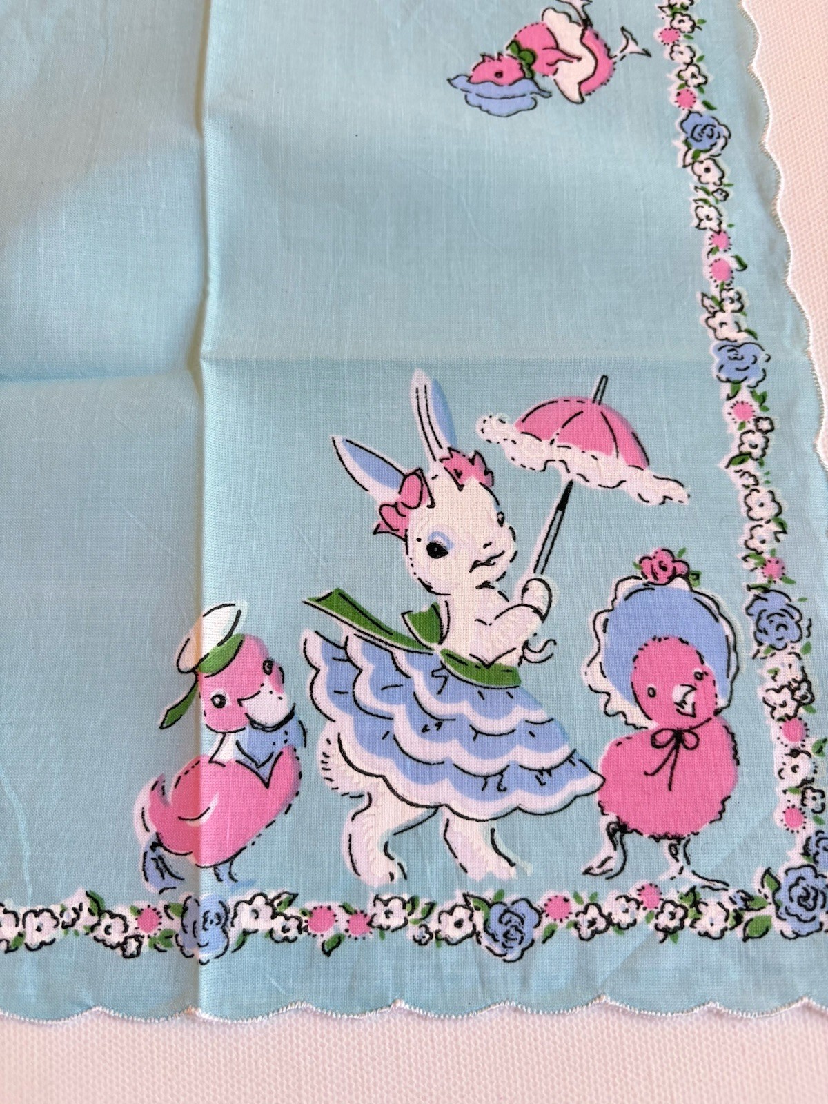 Darling NEW Spring Easter Bunny Handkerchief ~ LuRay Hankie! “Easter Parade”