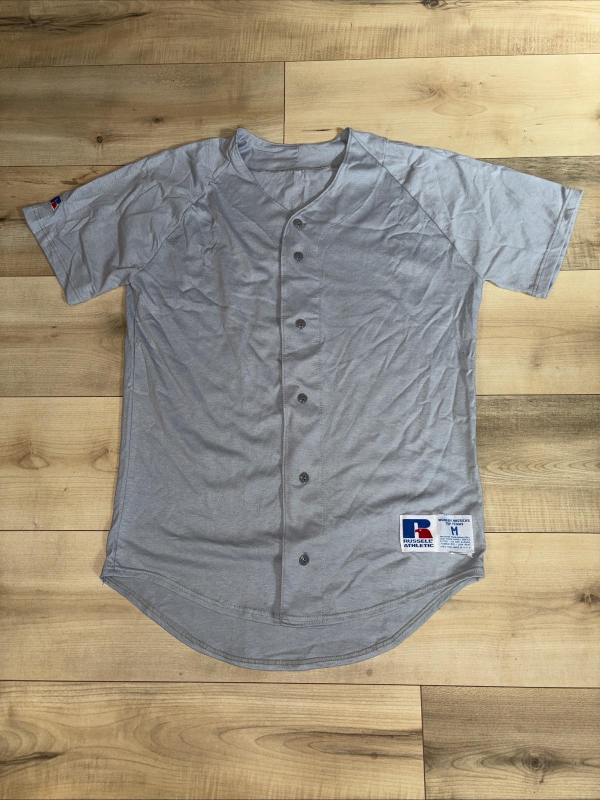 Men’s Vintage Russell Athletic Baseball Jersey Poly/Cotton Medium Grey USA Made