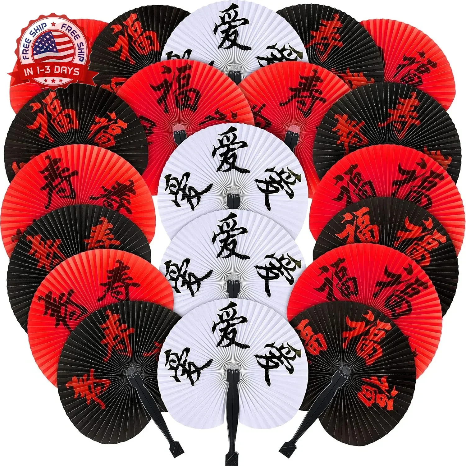 Jetec 10 Pcs Chinese Folding Hand Fans, Oriental Japanese Paper Handheld Fans fo