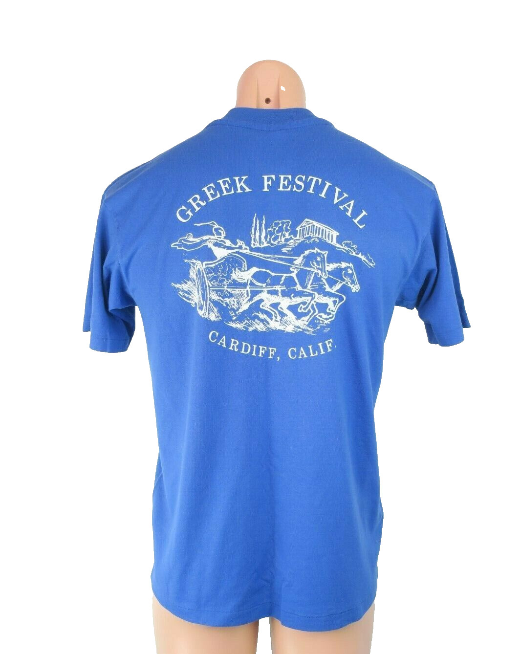Single Stitch Vintage 90s AHMHTPH Greek Festival Cardiff CA Felt Letters Tee L