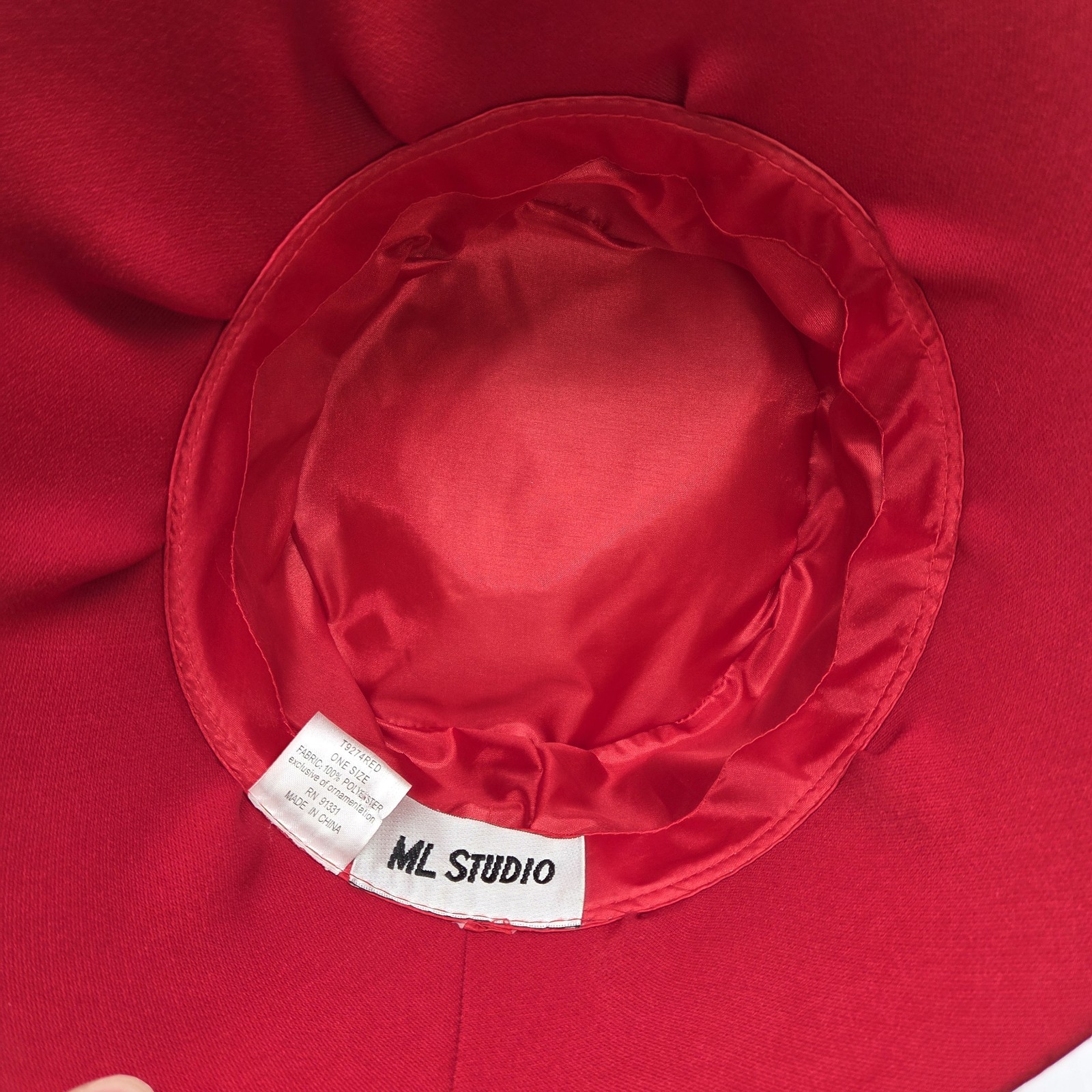 ML Studio Church Hat Red Cloche Derby Style Feathered Flower VTG 80s
