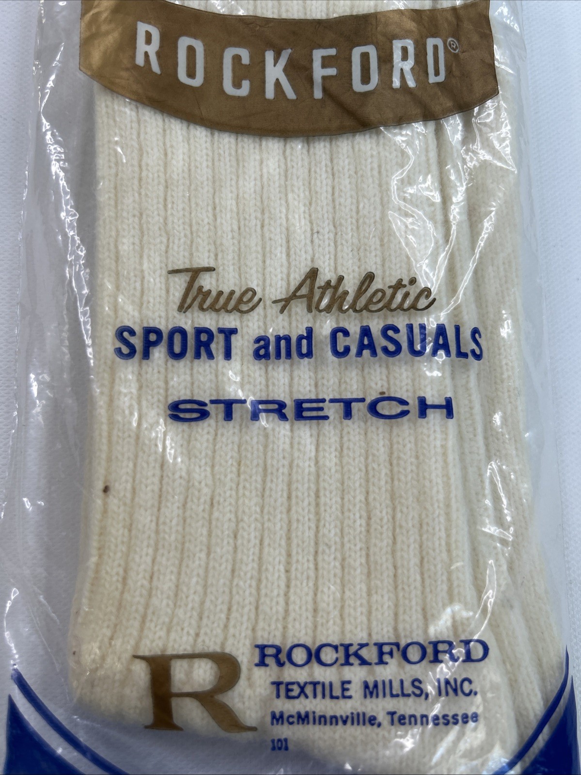 VTG Rockford Crew Socks Ivory Off White 10-13 80’s Acrylic Blend Sport Stretch