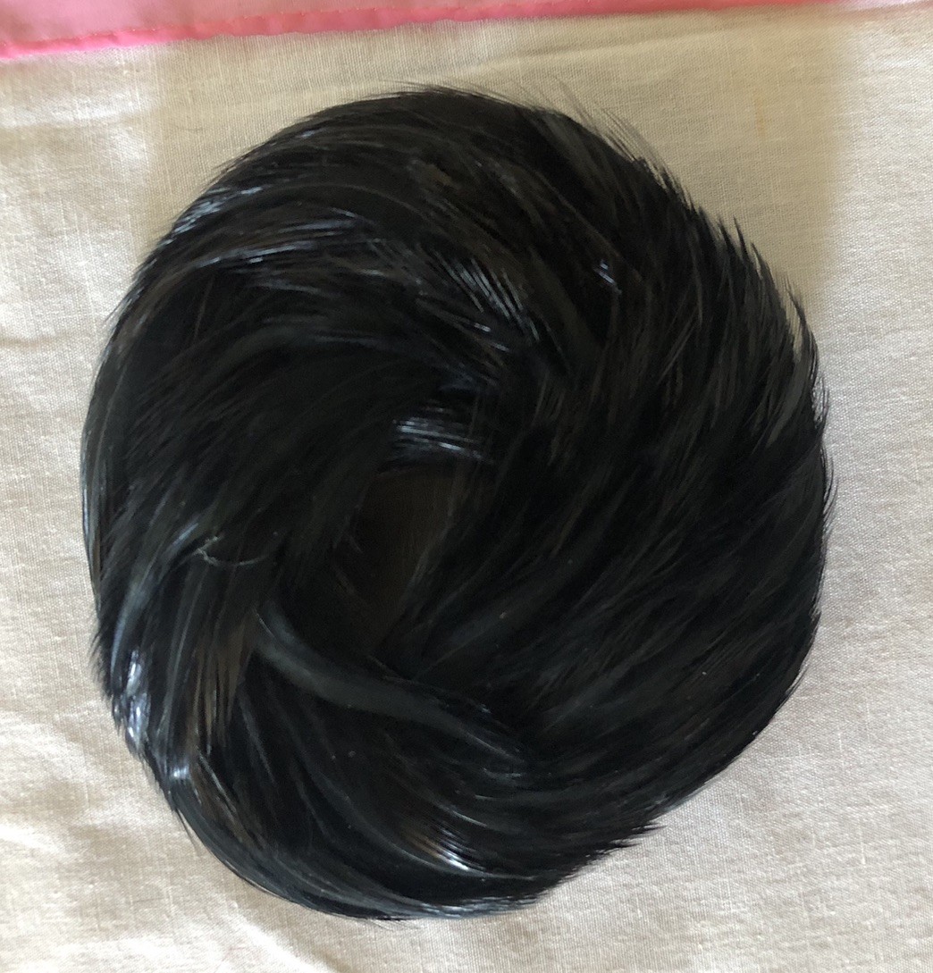Vtg Women Black Feathered Fascinator Half Hat Bun Cover USA Goth Dress Up Church