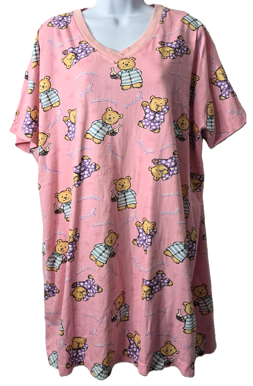 Vintage Bedtime Bears Pajama Shirt S M L XL One Size Night Gown Oversize 80s 90s