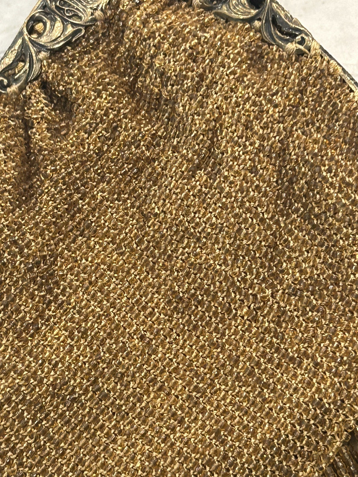 Antique Art Deco Gold Filigree Frame Amber Bead Fringe Silk Lined Flapper Purse