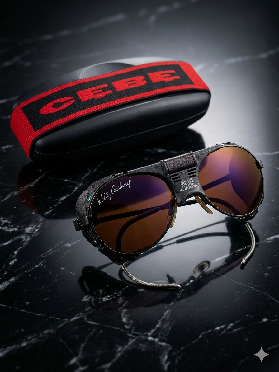 Vintage CEBE 385 Walter Cecchinel Glacier Sunglasses France Leather Side Shields