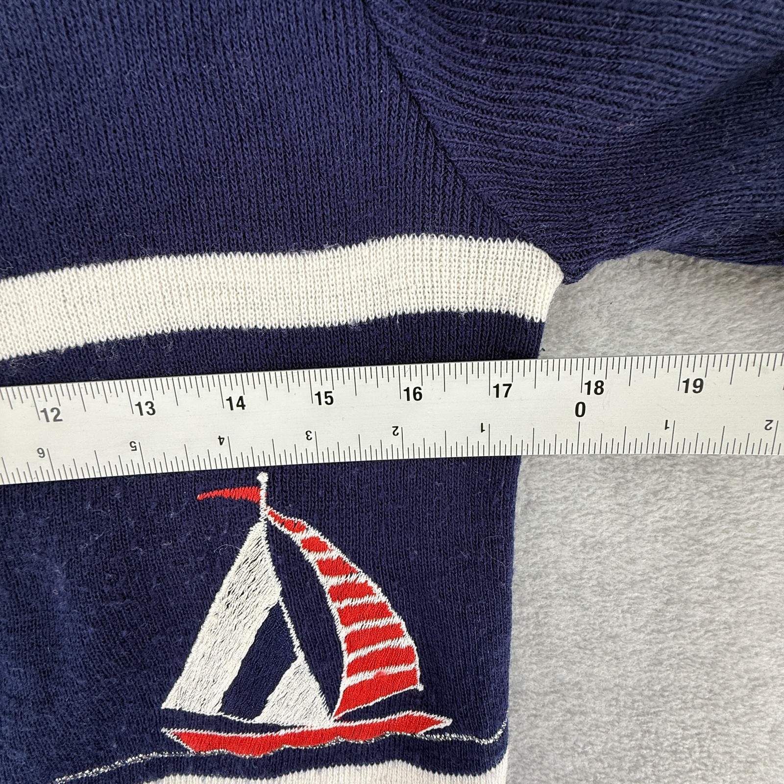 Vtg Nautical Sailboat Anchor Sweater Womens Small Blue Knit Coastal Striped