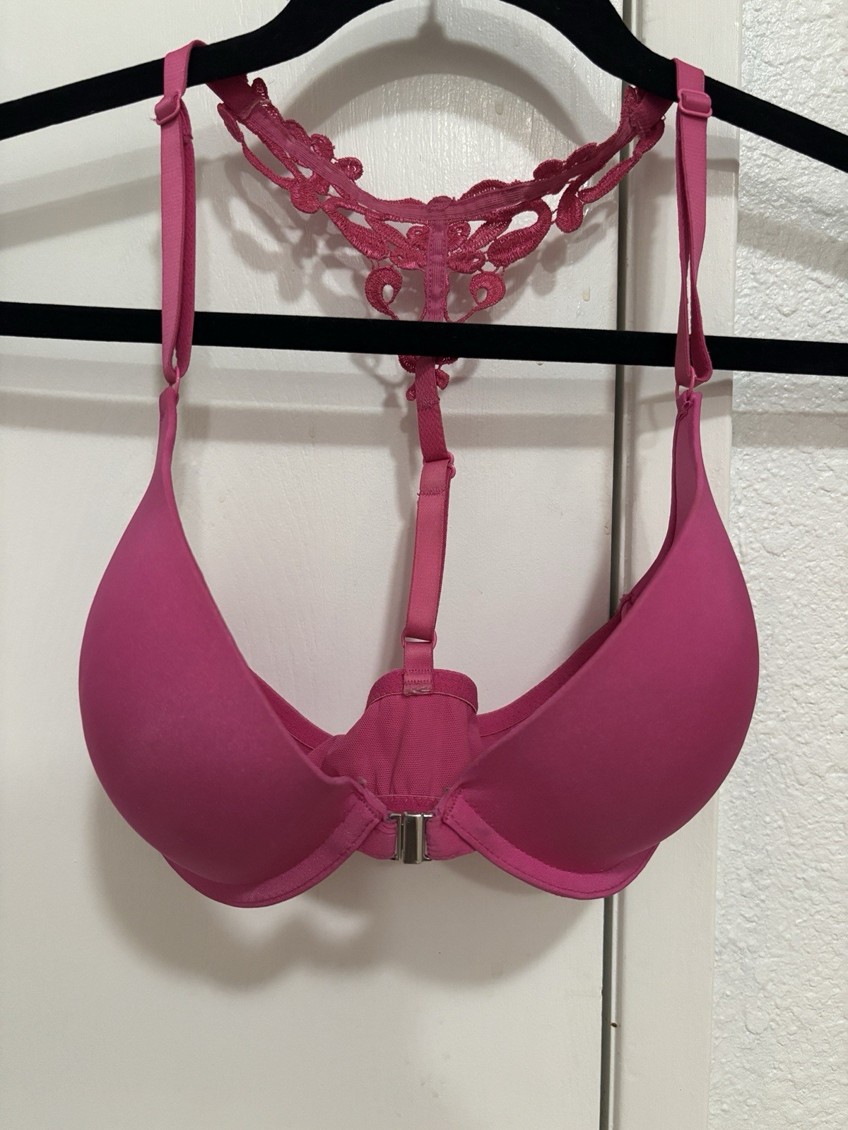 vintage fredericks of hollywood Bra Push Up Front Closure Padded 32 C Pink Y2K