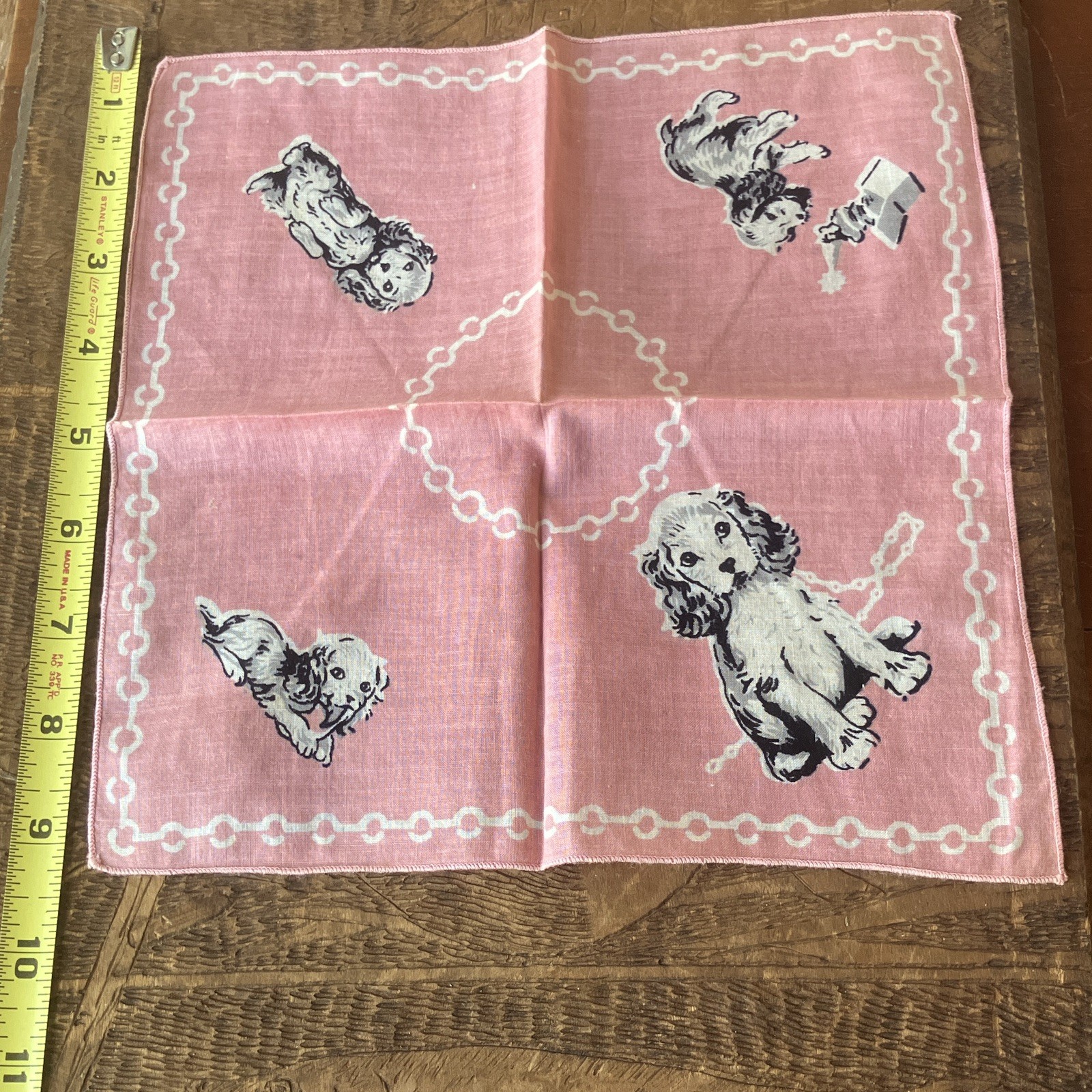 40s/50s Vintage Novelty Dog Print Handkerchief Pink Kids Unisex. Collectible