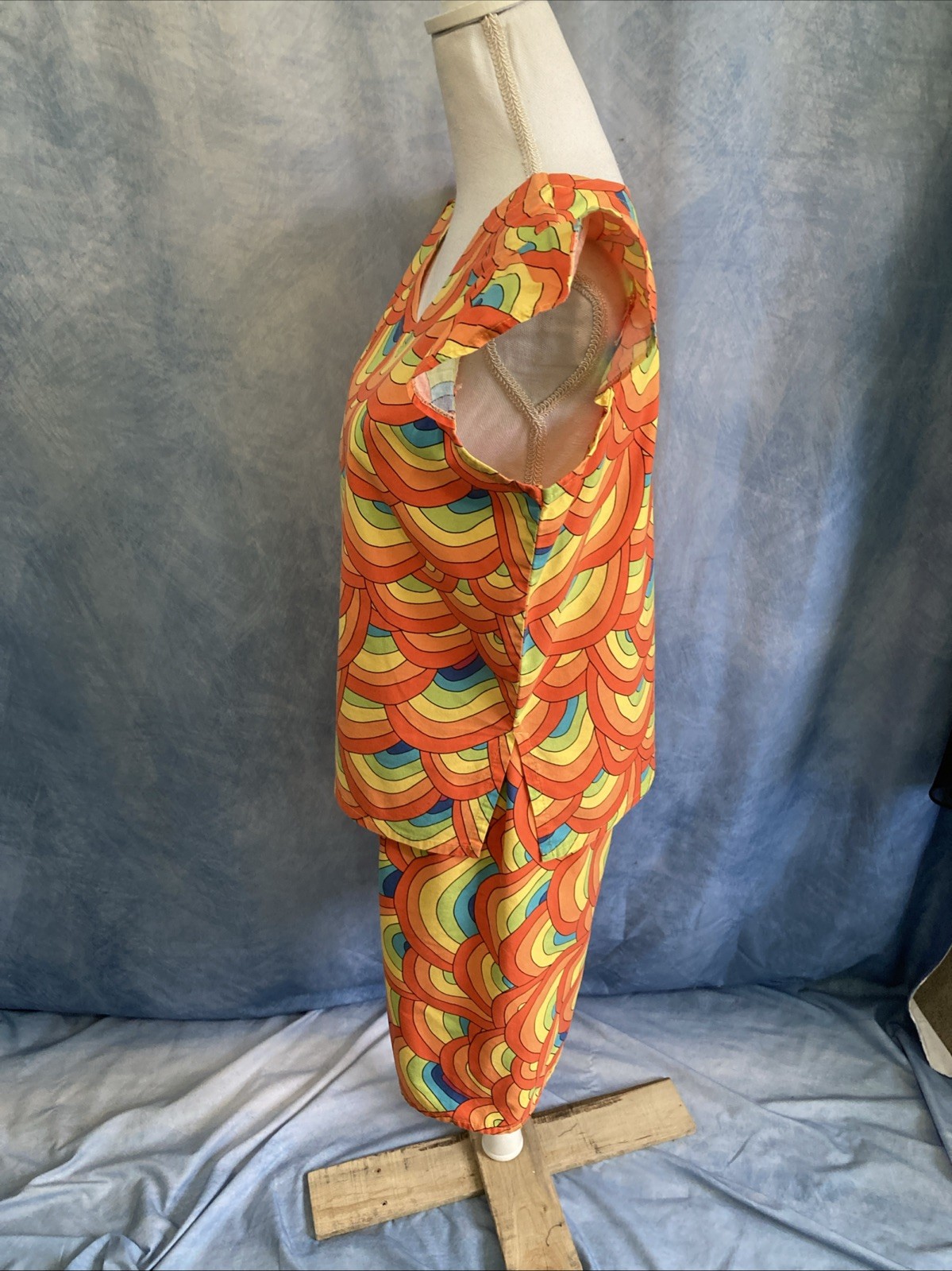 VTG 80s 90s Handmade Shirt Shorts Set Rainbow LBGT Pride Psychedelic Retro Mod