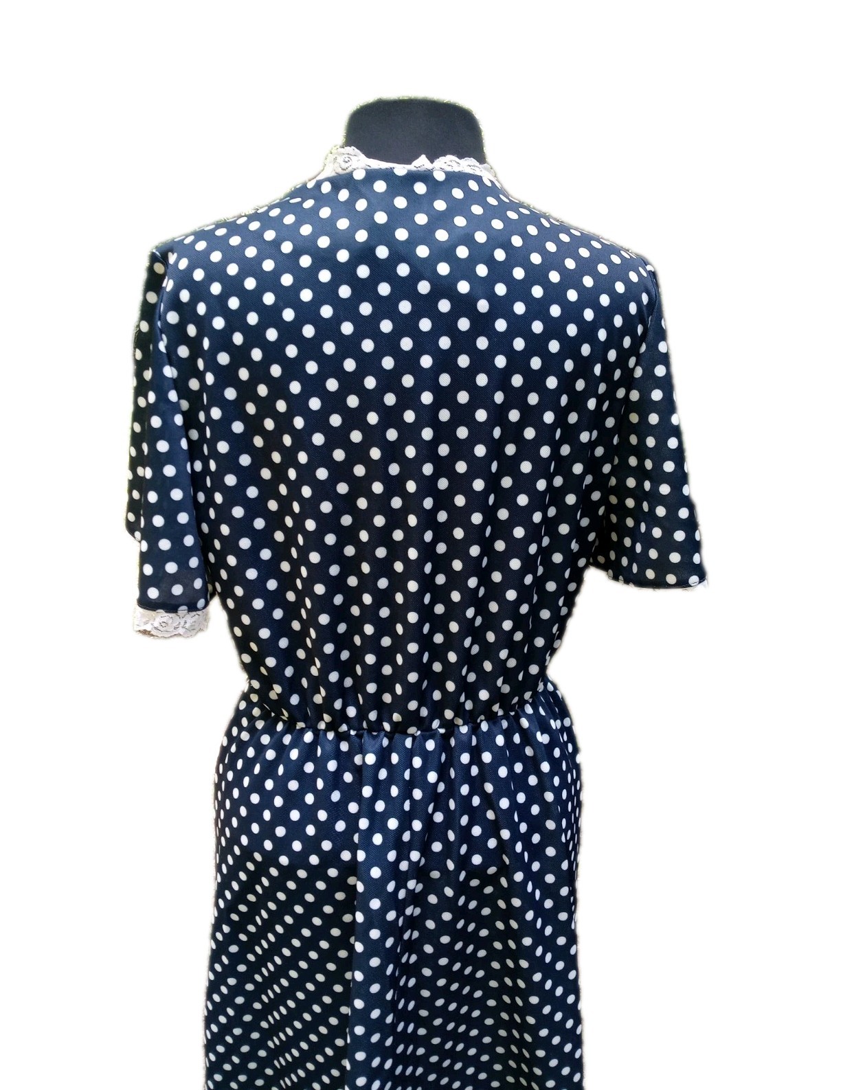 Vintage MW 60s Women’s Sz16 Navy Blue Polkadot Midi Dress PinUp/Rockabilly Retro