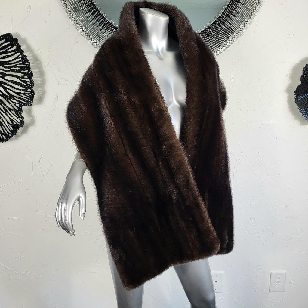 VINTAGE RANCH MAHOGANY BROWN GENUINE REAL MINK FUR STOLE WRAP COAT SHAWL