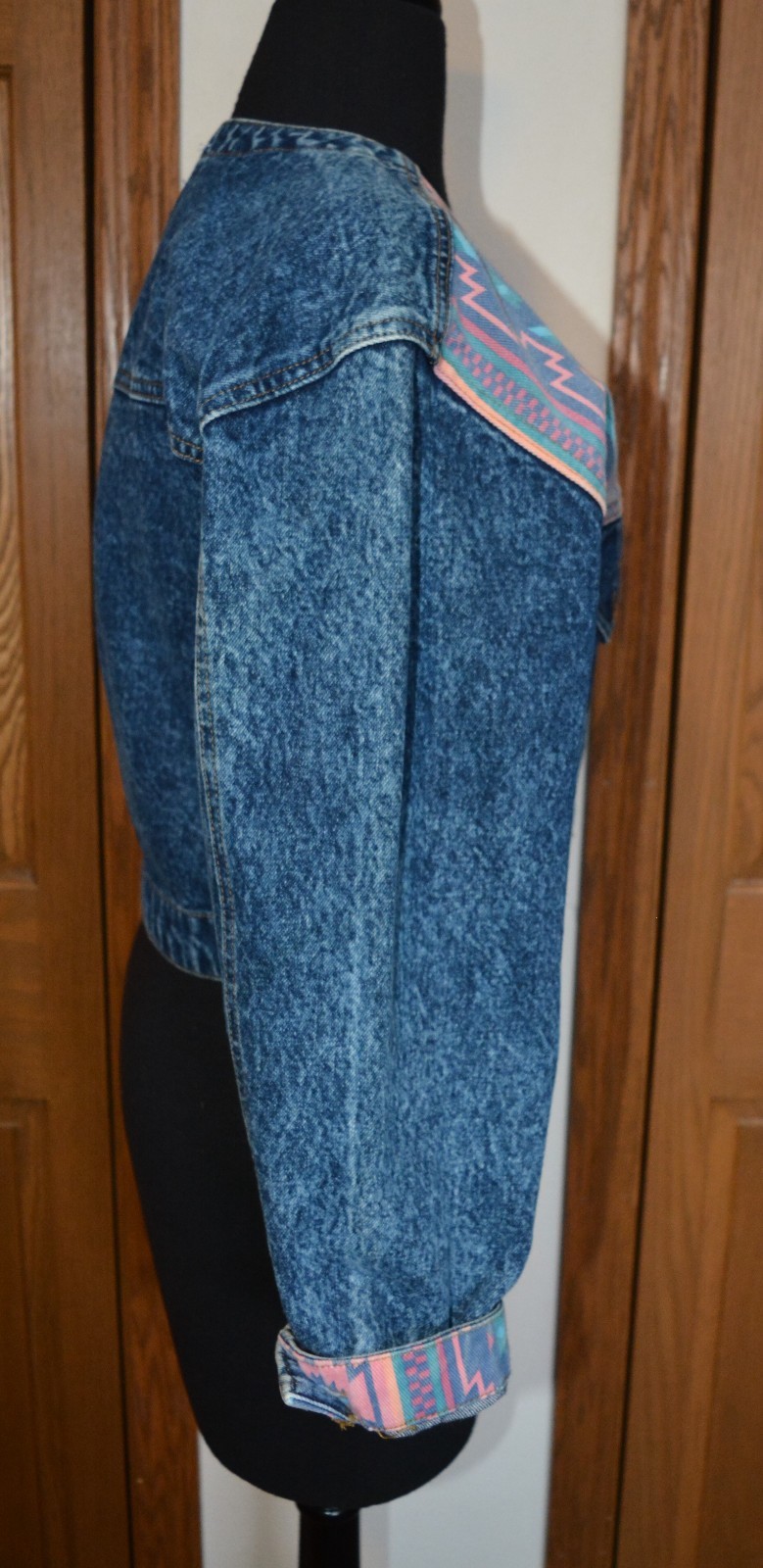 VTG 1980’s Women’s NUOVO Denim Jacket Coat Southwestern Western MED MINT Punk