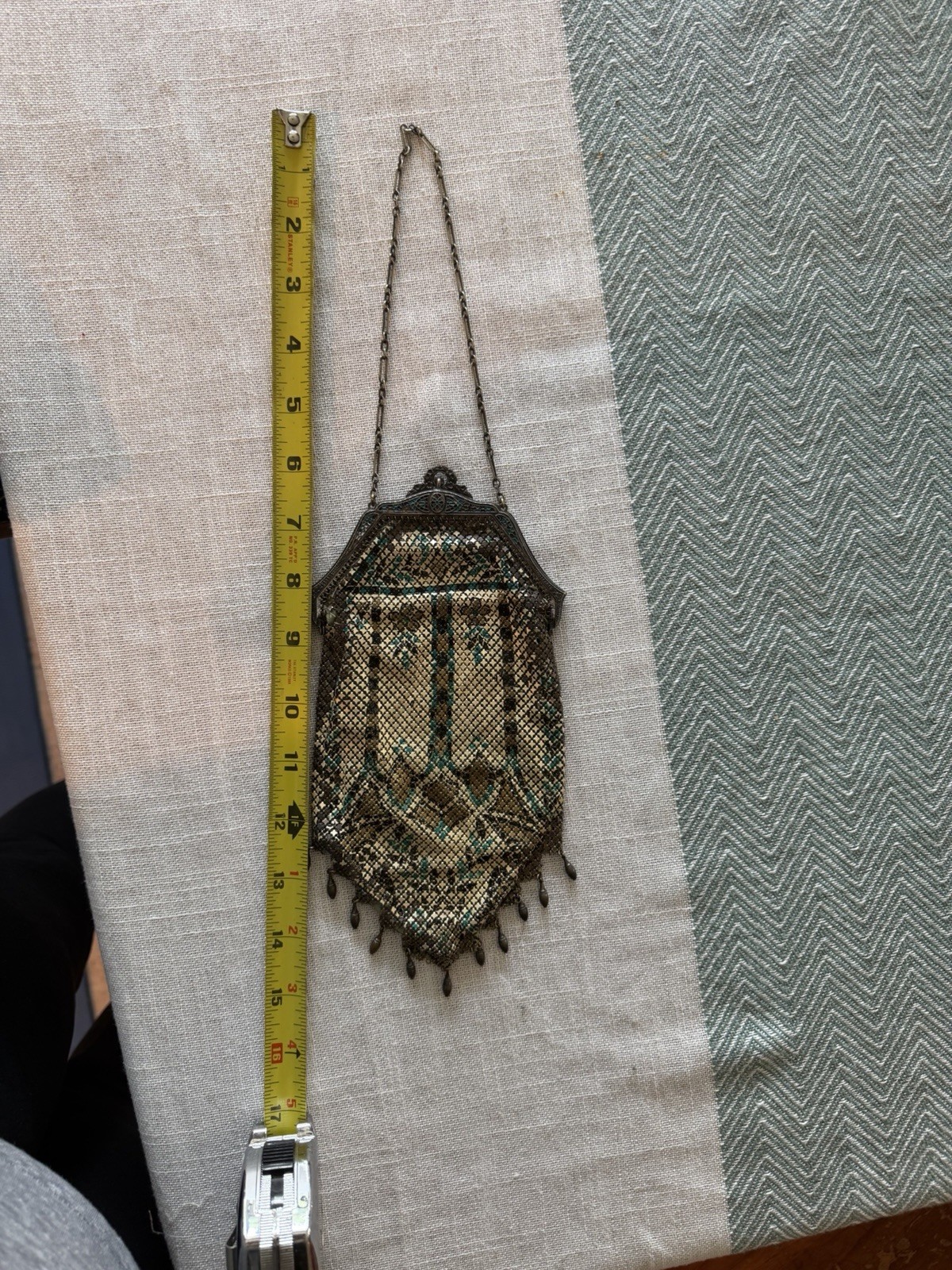 Vintage Mandalian Mfg. Co. Enamel Mesh Purse c. 1920s Art Deco Flapper Handbag