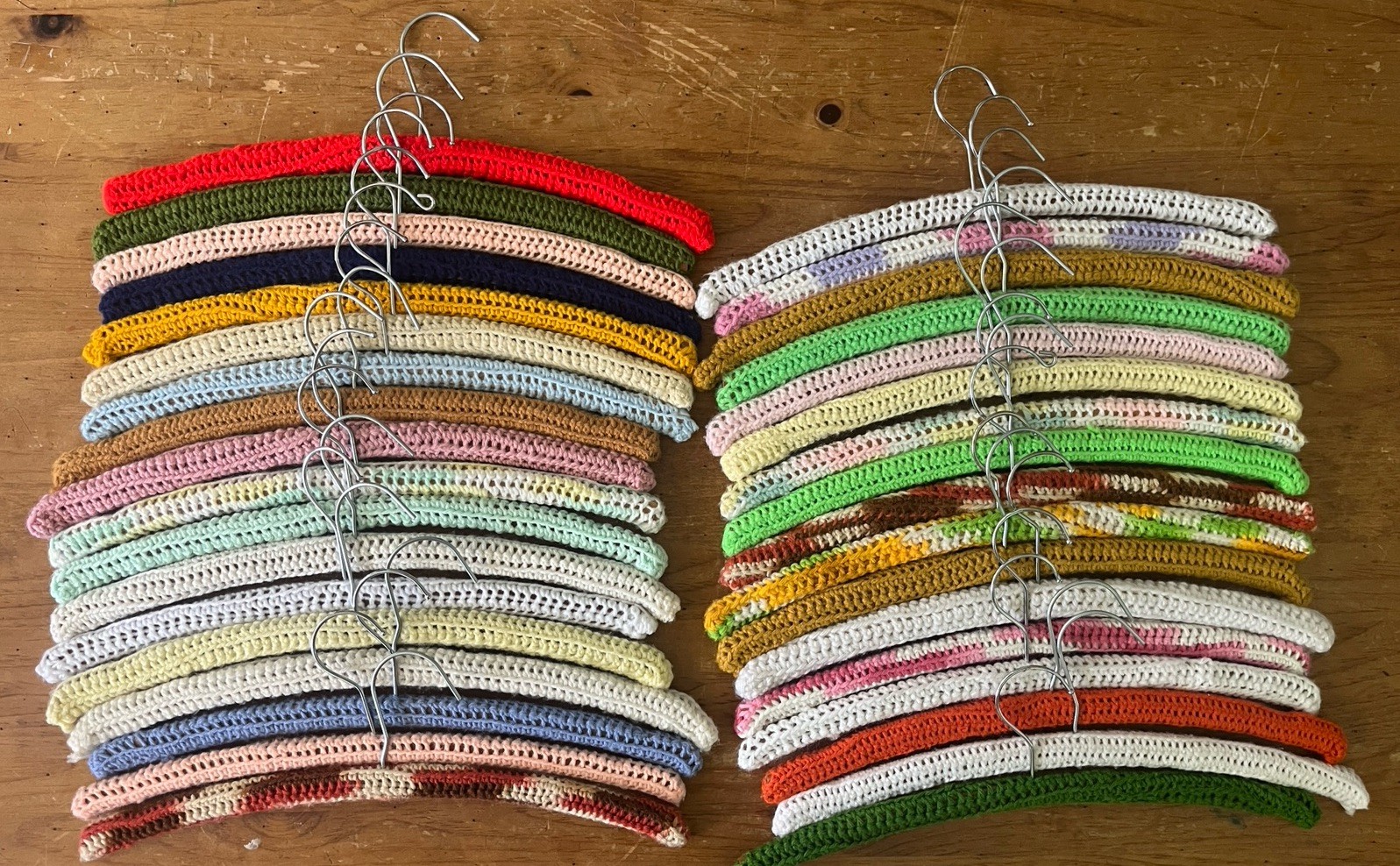 Vintage Crochet Covered Wooden Hangers Lot of 35 Assorted Colors