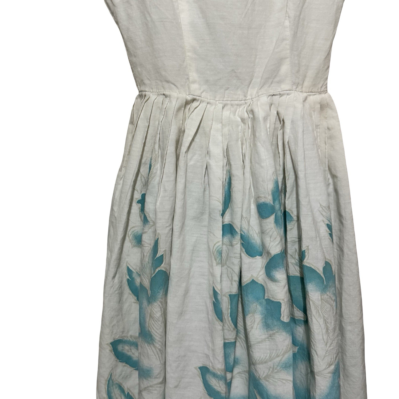Vintage 50s Handmade fit and flare dress white floral size XS tea rockabilly