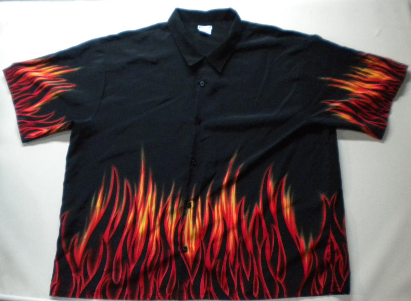 VTG Y2K No Boundaries Flame Red 3XL Button Down Bowling Hawaiian Style Shirt