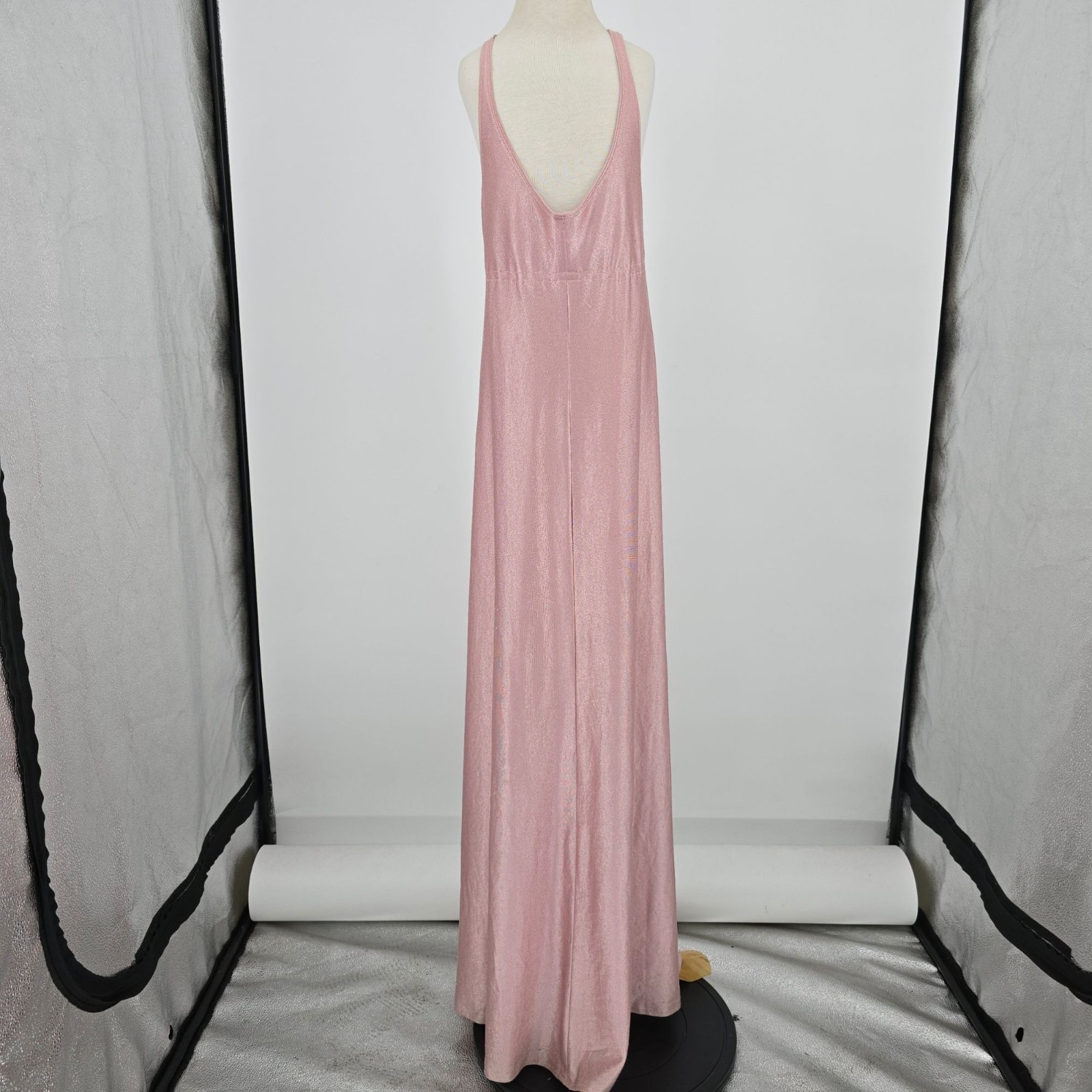 Vintage 1970s Shimmery Rose Gold Crisscross Strap Disco Maxi Dress (XXS) *Flaws
