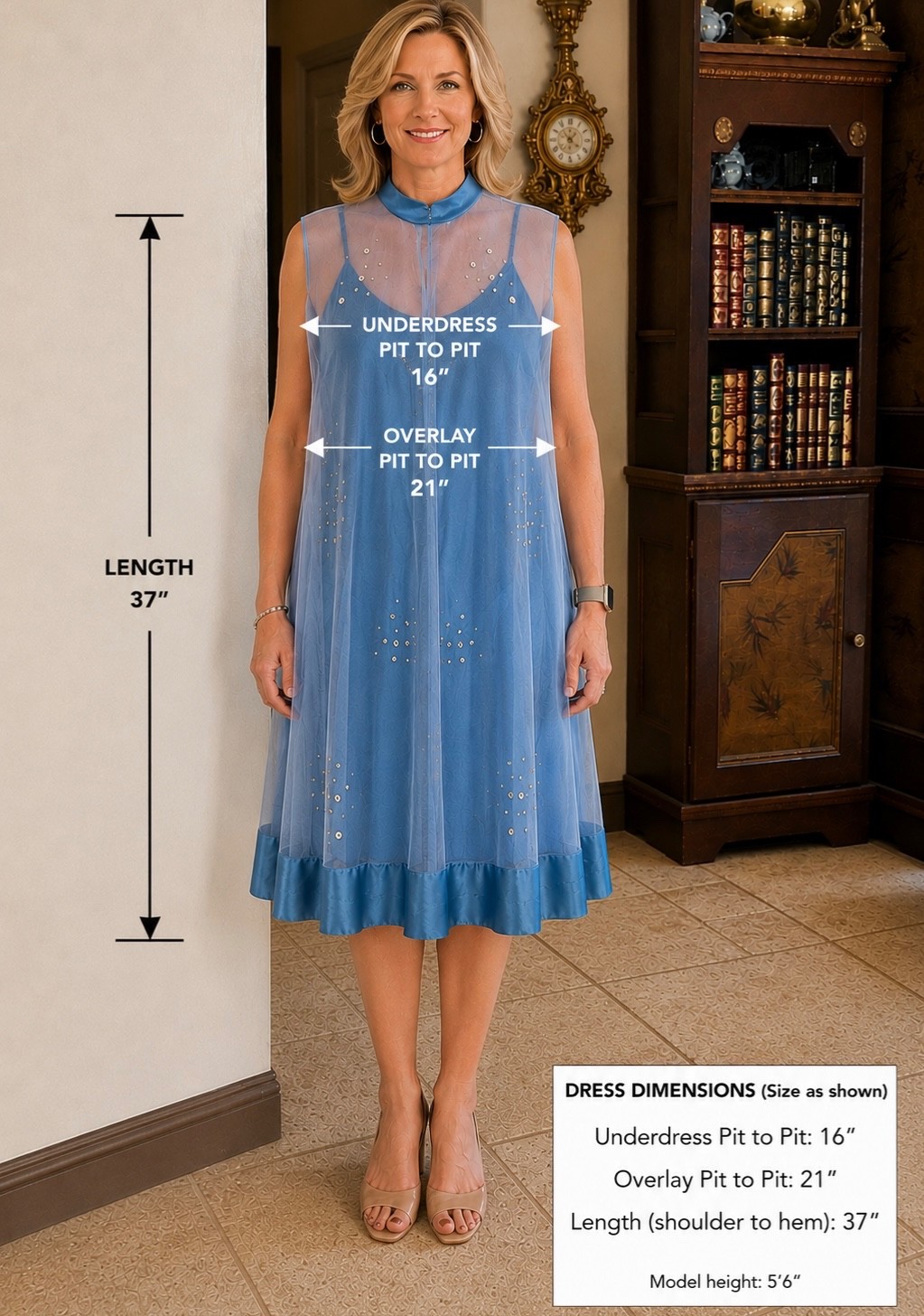 Vintage S Light Blue Lilli Diamond Cocktail Dress Chiffon Sequin Overlay 1960s