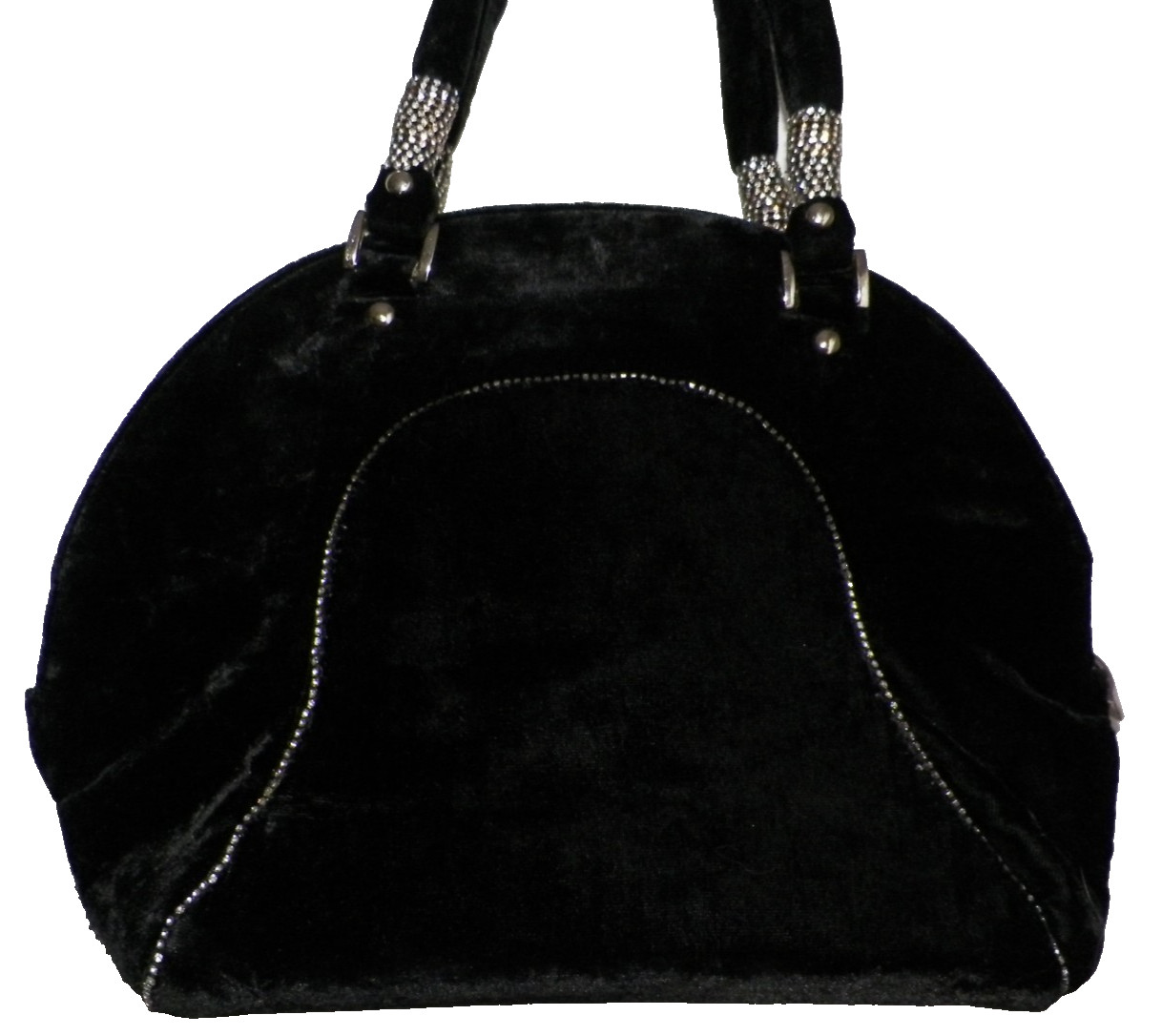 Vintage Unbranded Black Velvet Clear & Black Rhinestone Covered Handbag