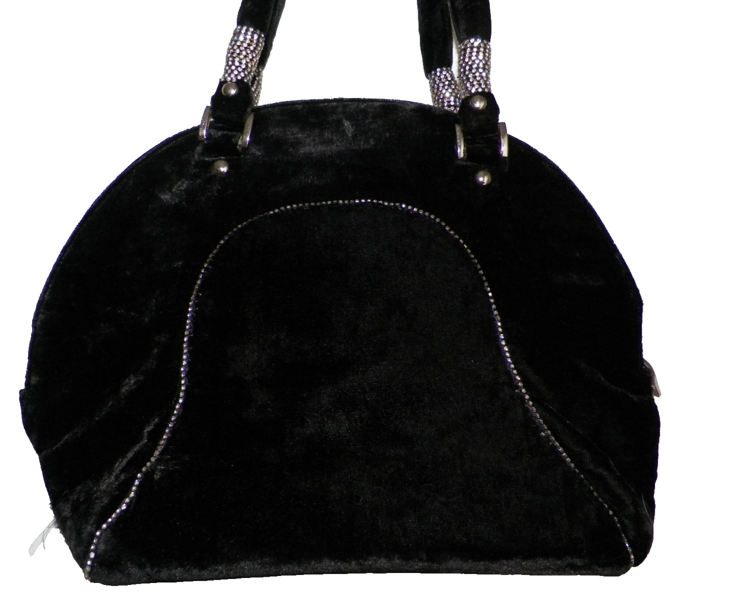 Vintage Unbranded Black Velvet Clear & Black Rhinestone Covered Handbag