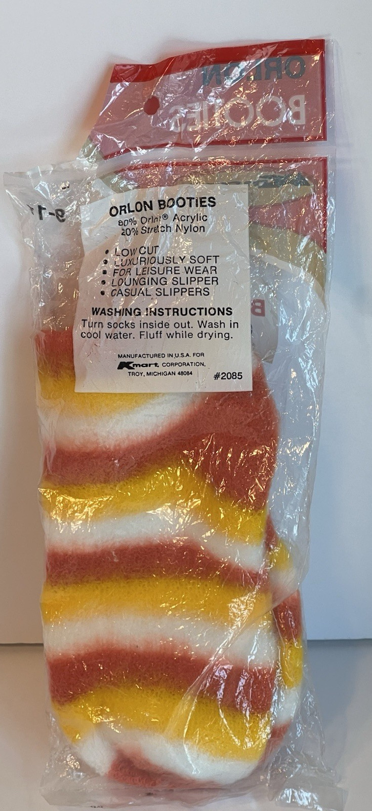 Orlon Booties Socks Kmart Sz 9-11 Yellow Orange Stripe Vtg 60s 70s Retro NOS