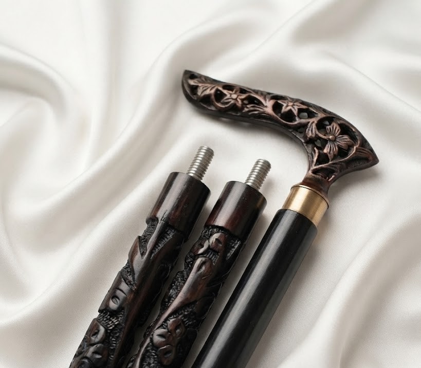 Handcrafted Dark Wood Walking Stick – Elegant Victorian Style Collector’s Cane