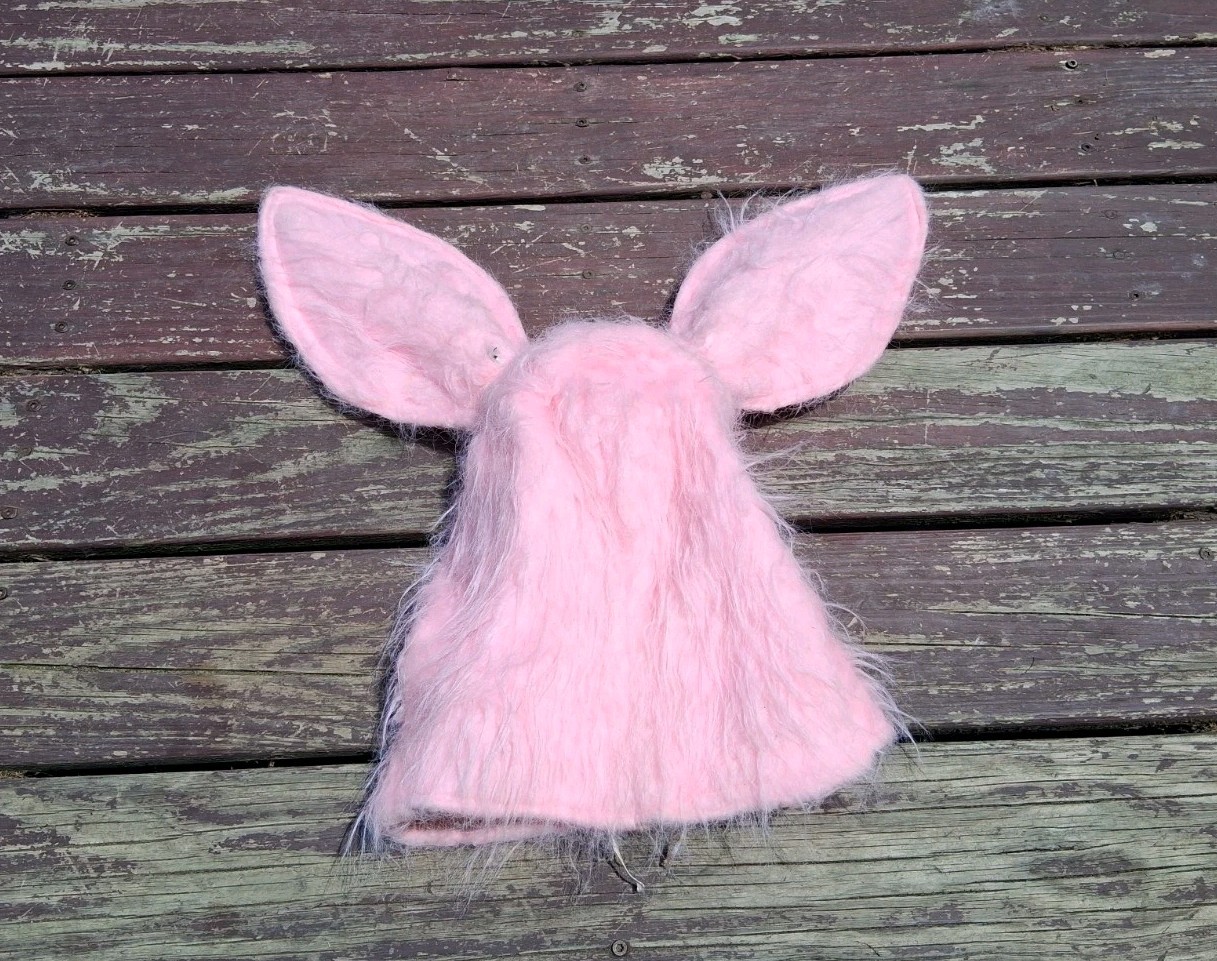 Vintage 1960s 1970s Pink Bunny Costume Hat Halloween Piglet