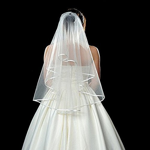 Two Layer Lace Short Bridal Veil With Comb Elbow Length Wedding Veil Ivory White