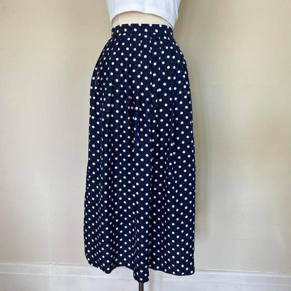 vintage 90s silk jacquard polka dot skirt | y2k aline midi length | twee preppy