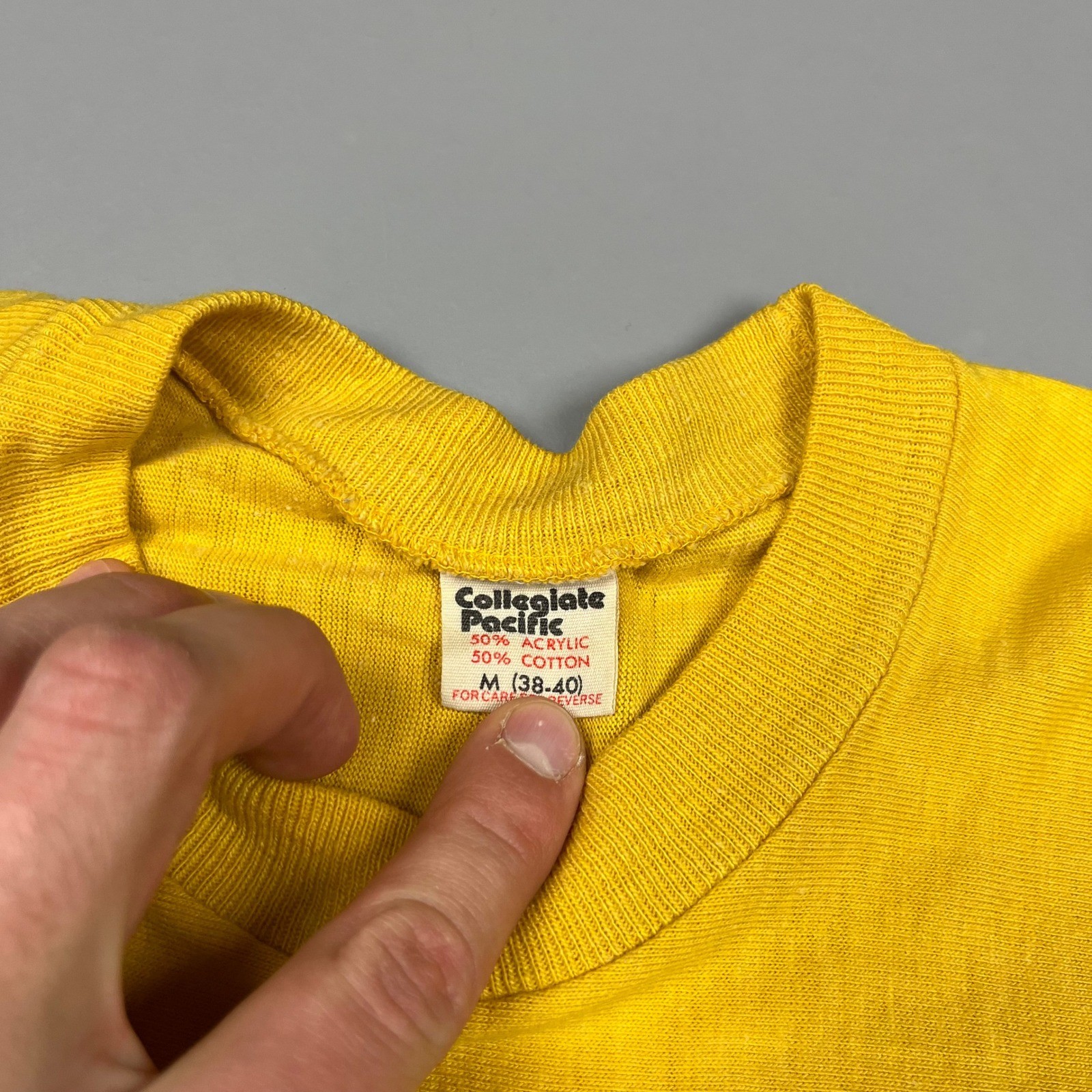 VTG Collegiate Pacific Berkeley Jersey Mens M Yellow 3/4 Sleeve 70s Oski Bear