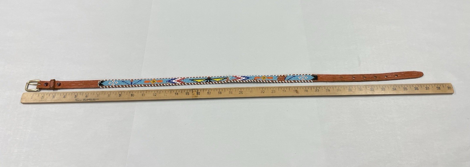Vintage Native American South Western Leather Seed Bead Belt 38 Inches