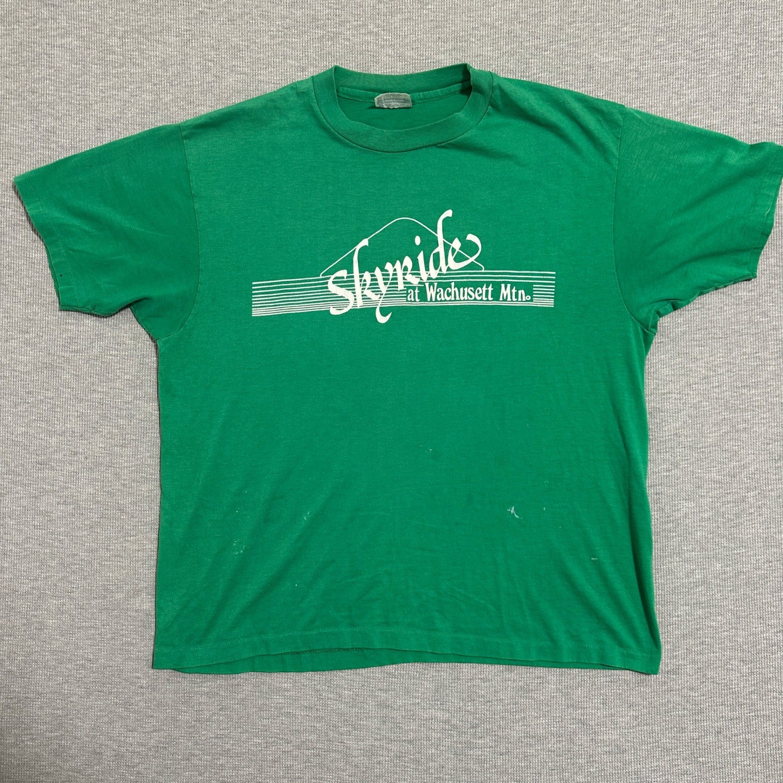 Vintage 80s Hanes Fifty-Fifty Skyride Wachusett Mtn T-Shirt Green Mens Size XL
