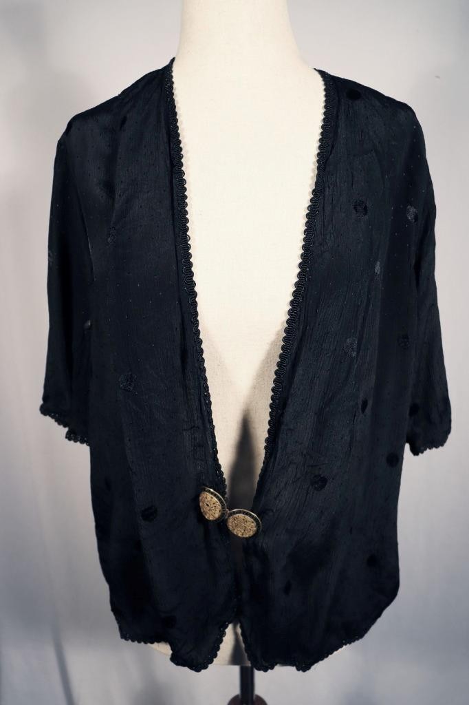 Vintage 1930’s French Black Rayon Jacket Ornate Closure Size Large Good Cond