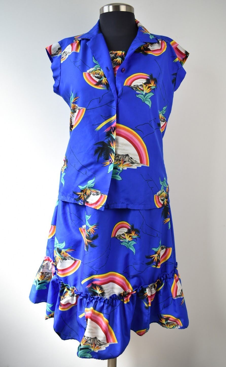 Vintage Hilo Hattie’s Blue Tropical Hawaiian Dress & Top Set