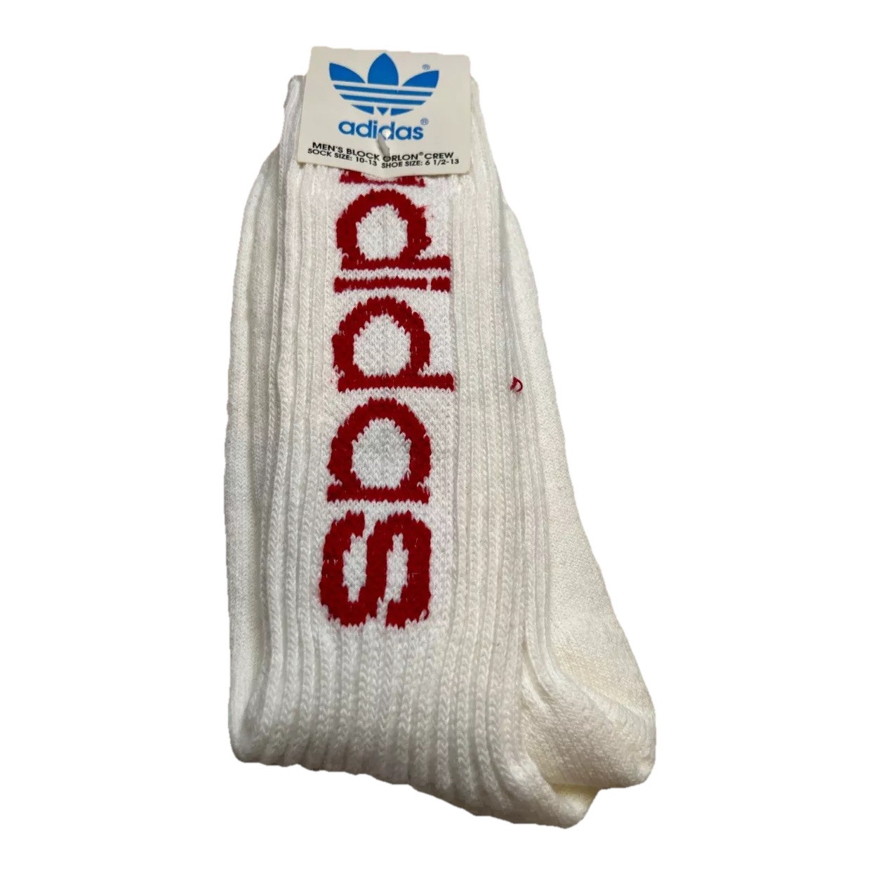 VTG Adidas Crew Socks 10-13 Red Spell Out Acrylic Blend Men’s 80s NOS USA 90’s