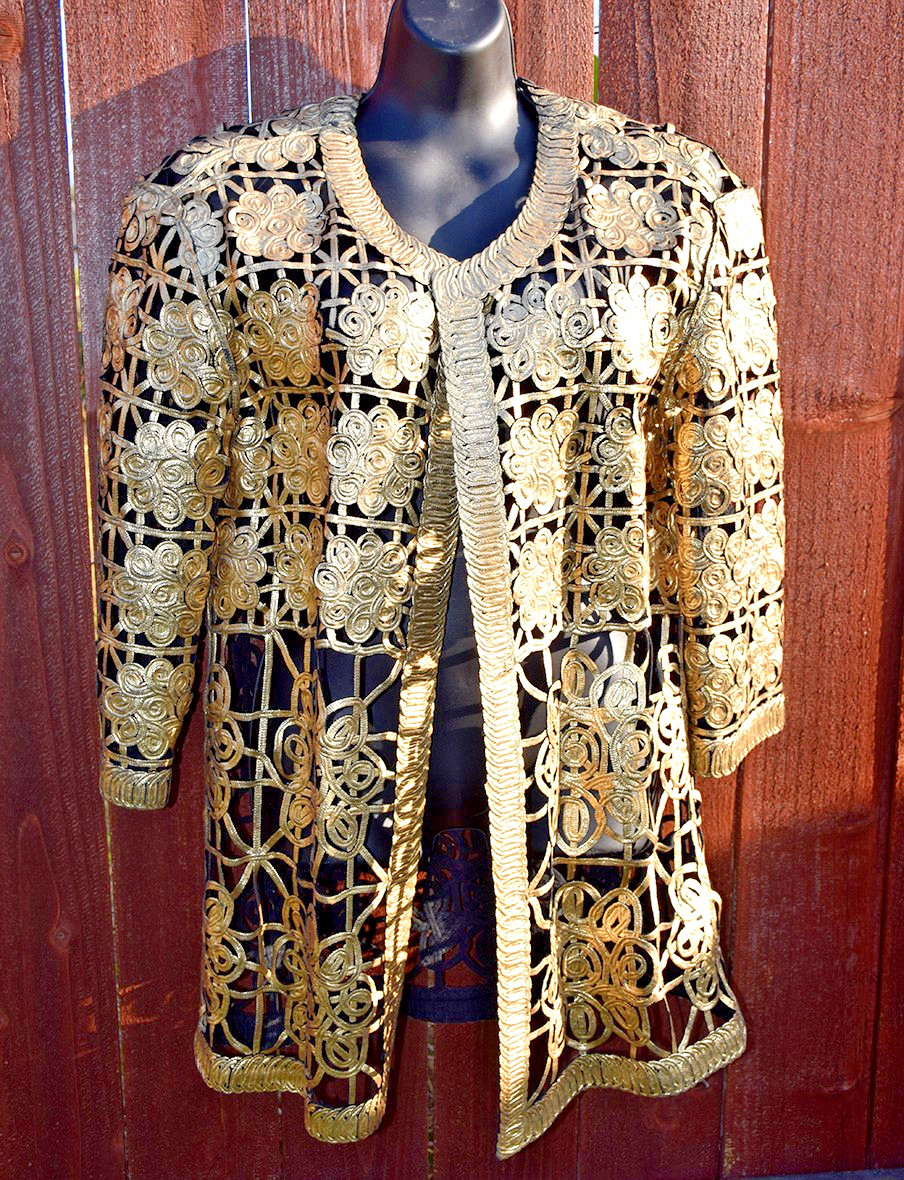 NEW Vintage Berek Gold/Black Foil Crochet Cardigan Sweater Women’s Size L Jacket