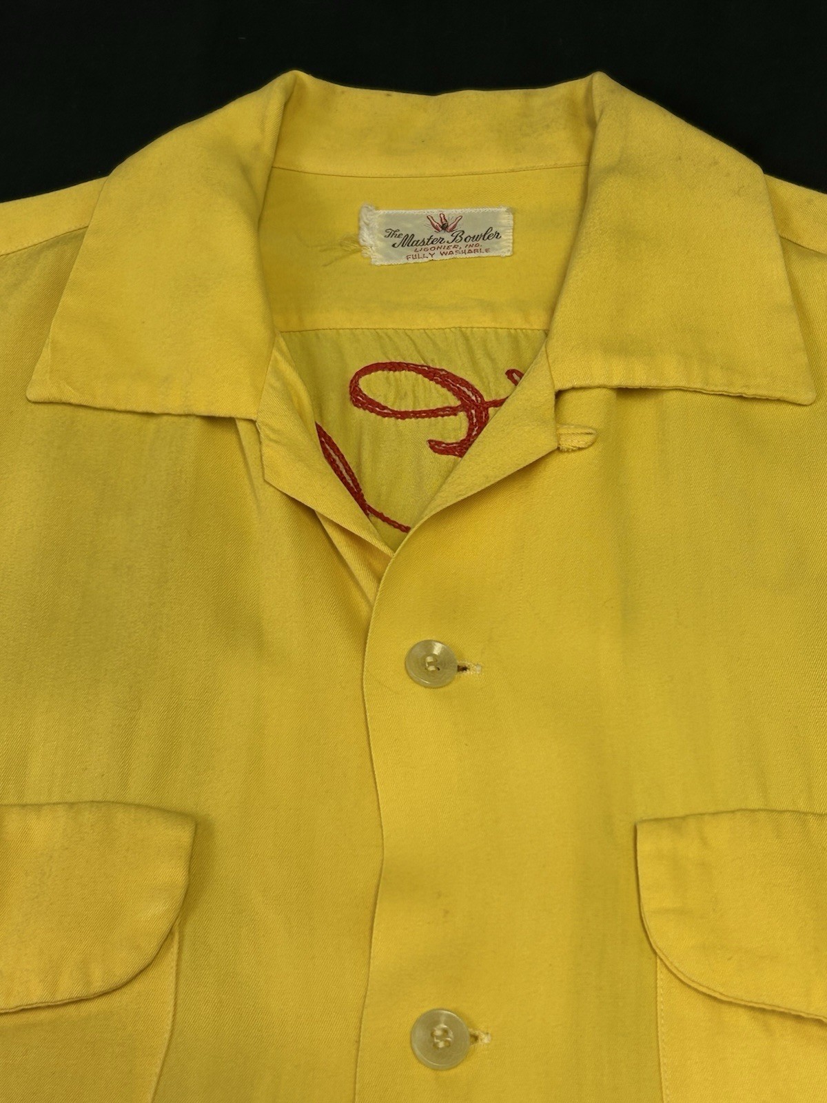 Vintage Master Bowler Rayon Chainstitched Bowling Shirt Rock Springs Mens 44″ CH