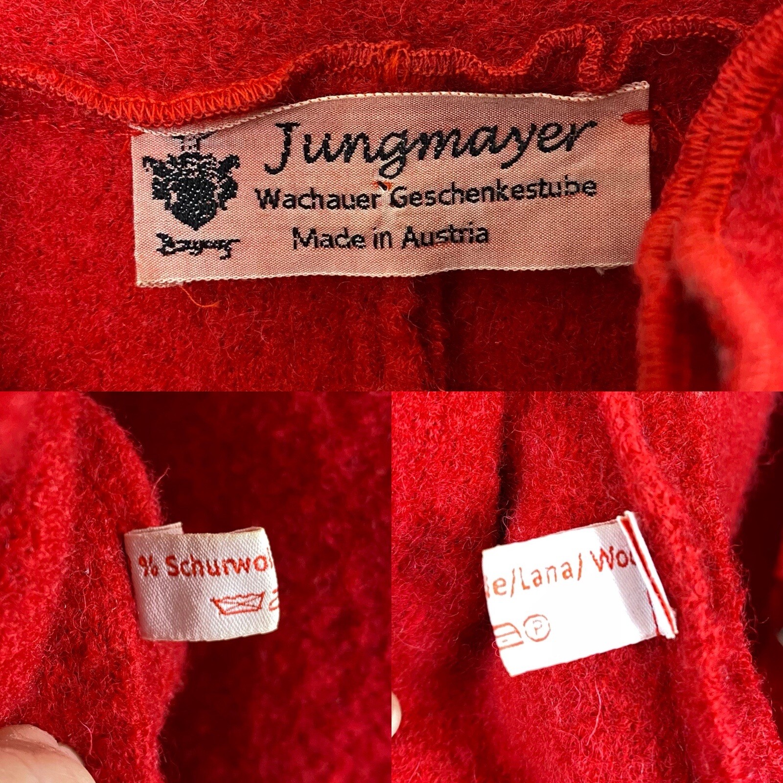 Vintage Jungmayer Womens Red 100% Wool Jacket Medium? Ruffle Collar Coin Buttons