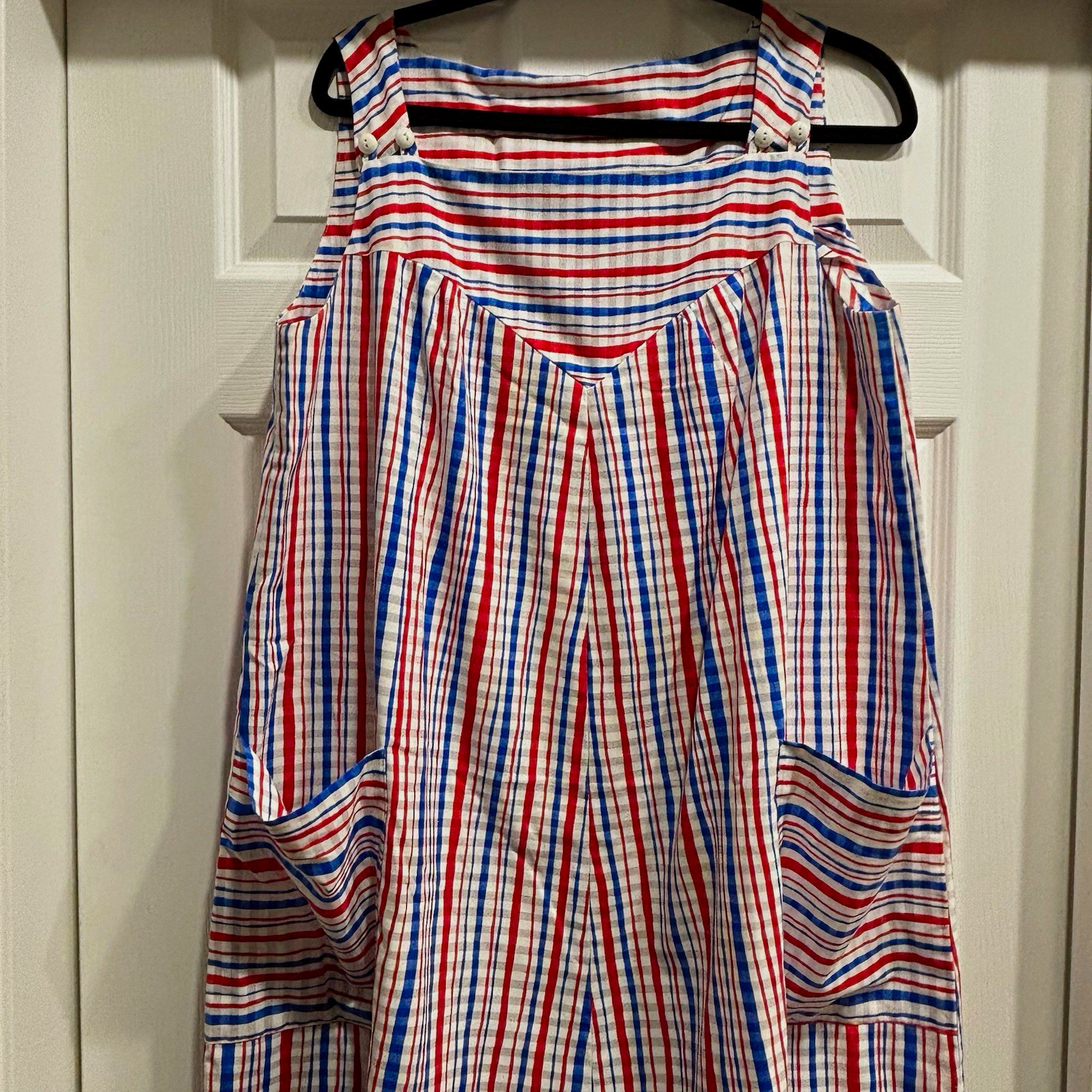 Vintage 70’s Housedress XL Striped Pockets Grandmacore Cozy Handmade