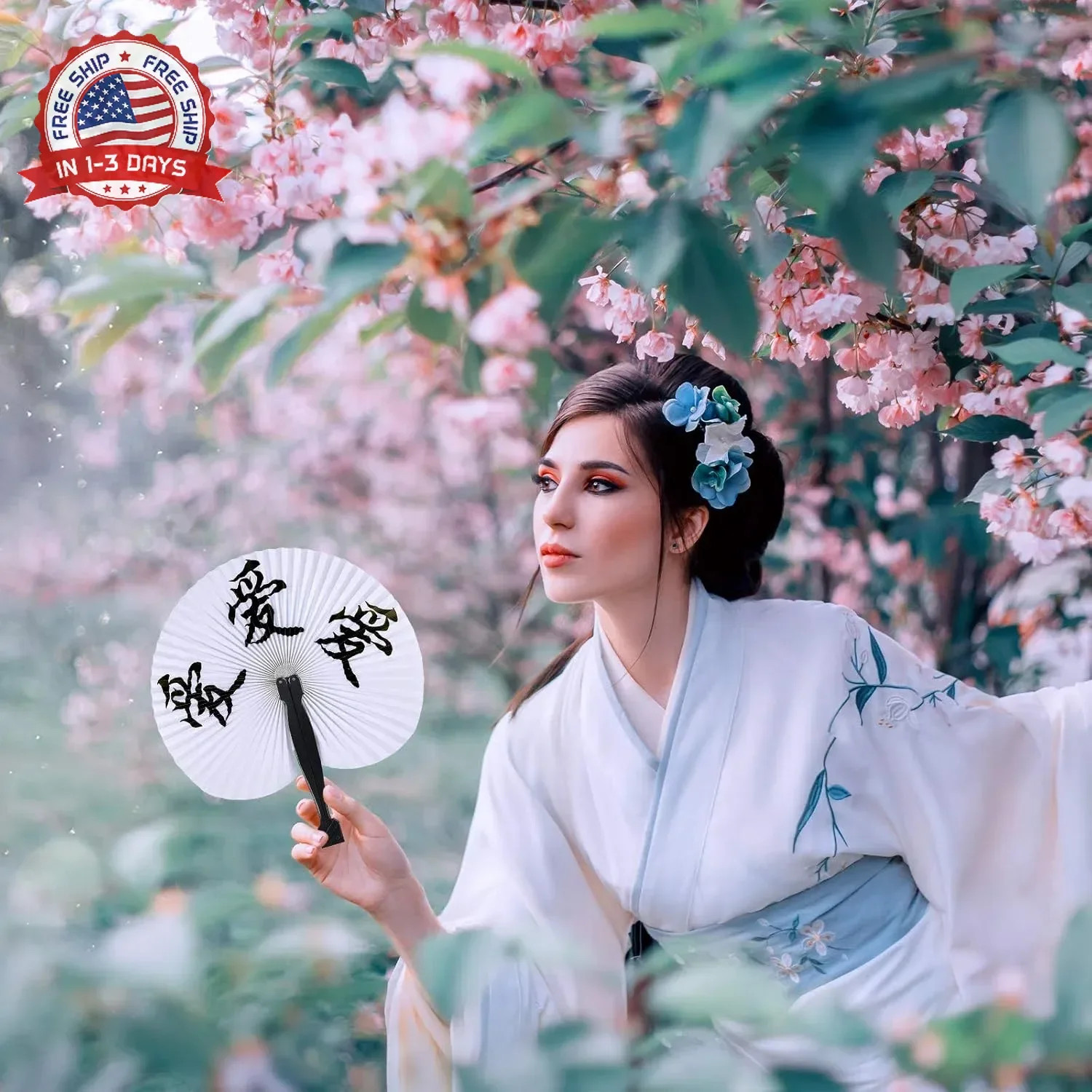 Jetec 10 Pcs Chinese Folding Hand Fans, Oriental Japanese Paper Handheld Fans fo