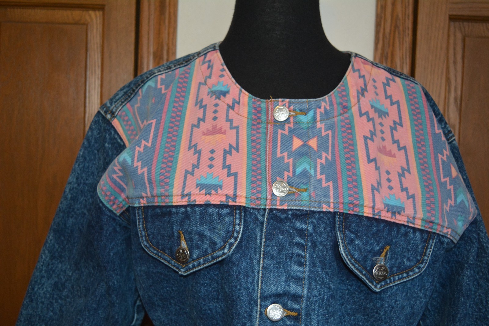 VTG 1980’s Women’s NUOVO Denim Jacket Coat Southwestern Western MED MINT Punk