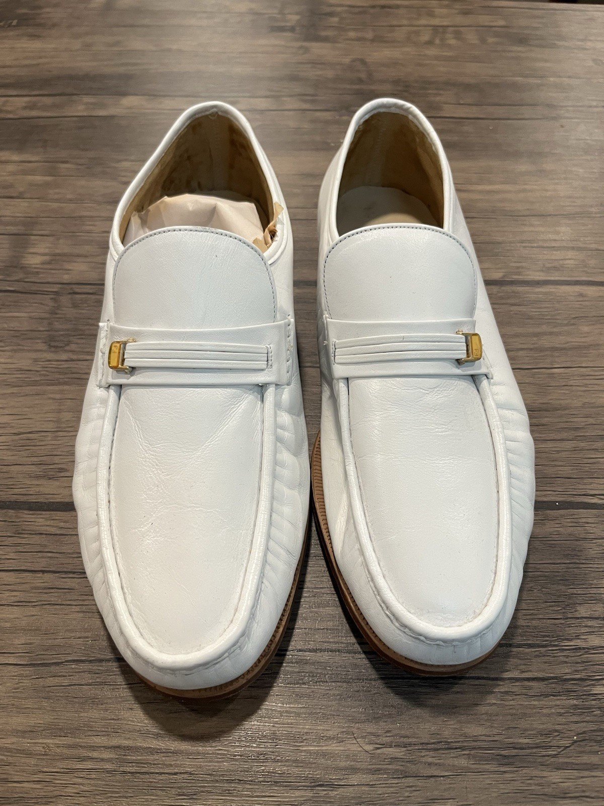 Men’s VTG Florsheim Soft White Leather Loafers Sz 9.5 3 E Disco Shoes Slip On