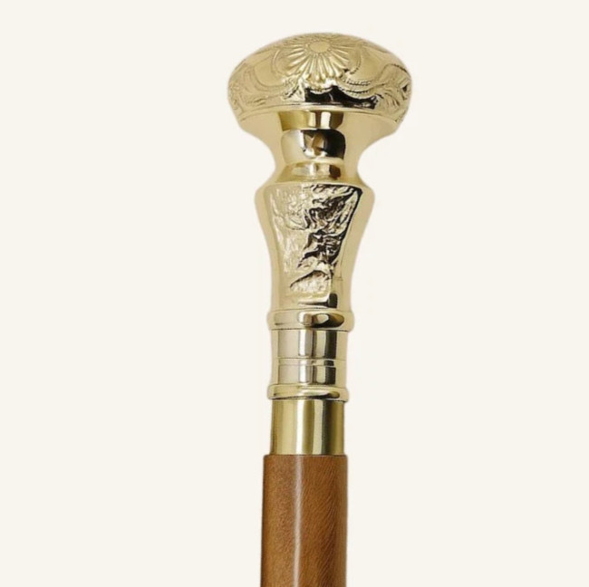 38″ Brass Knob Handle Walking Cane Hardwood Stick Vintage Gift Collectible Decor