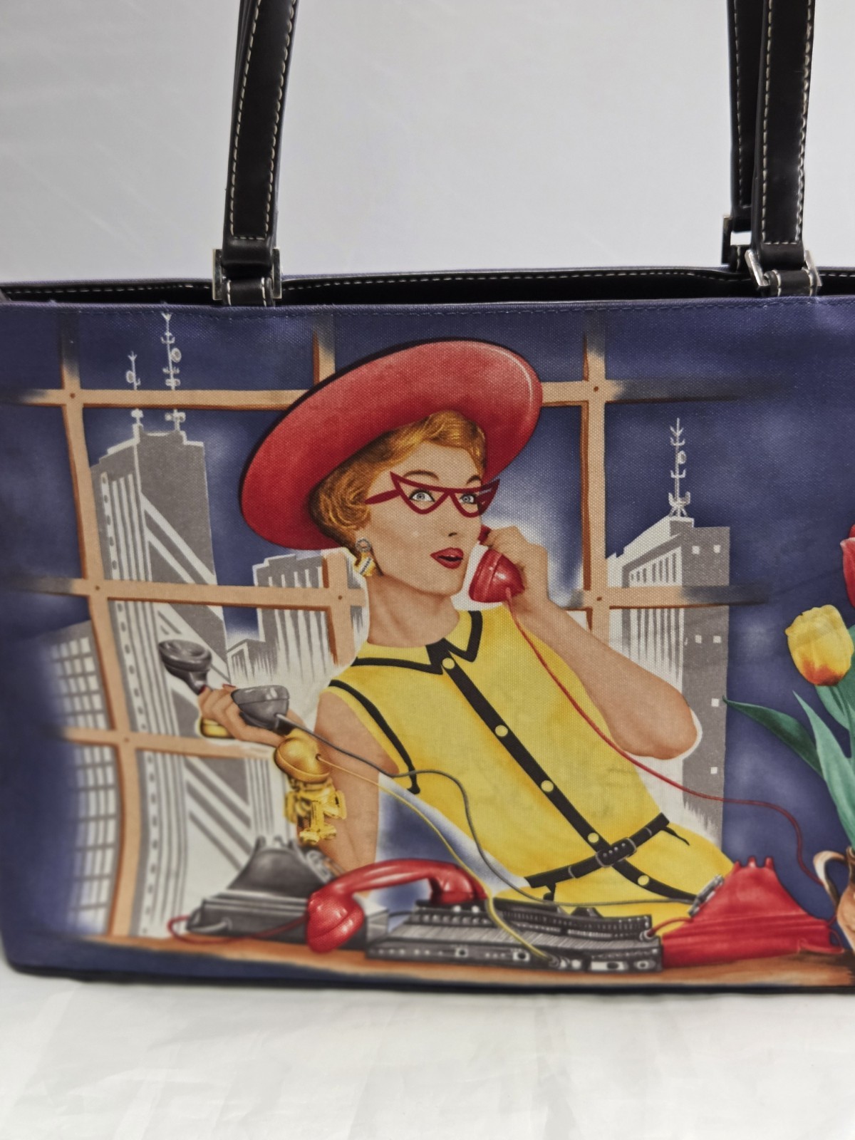 Vintage,1950s Retro Style,canvas Leather Handbag, 2 Sided, Front With Rinestone