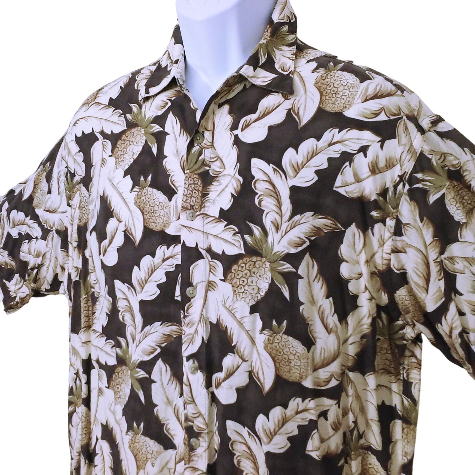 Vintage 80s Campia Moda Korea-Made Rayon Aloha Shirt -L Tropical Pineapple Palm