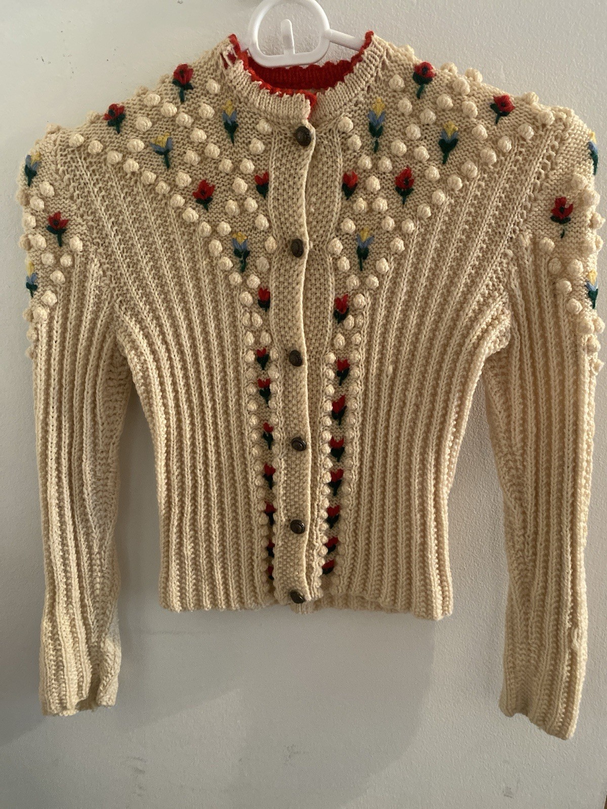 Vintage Handmade Austria Children’s Trachte Sweater Floral Embroidered Folk Knit