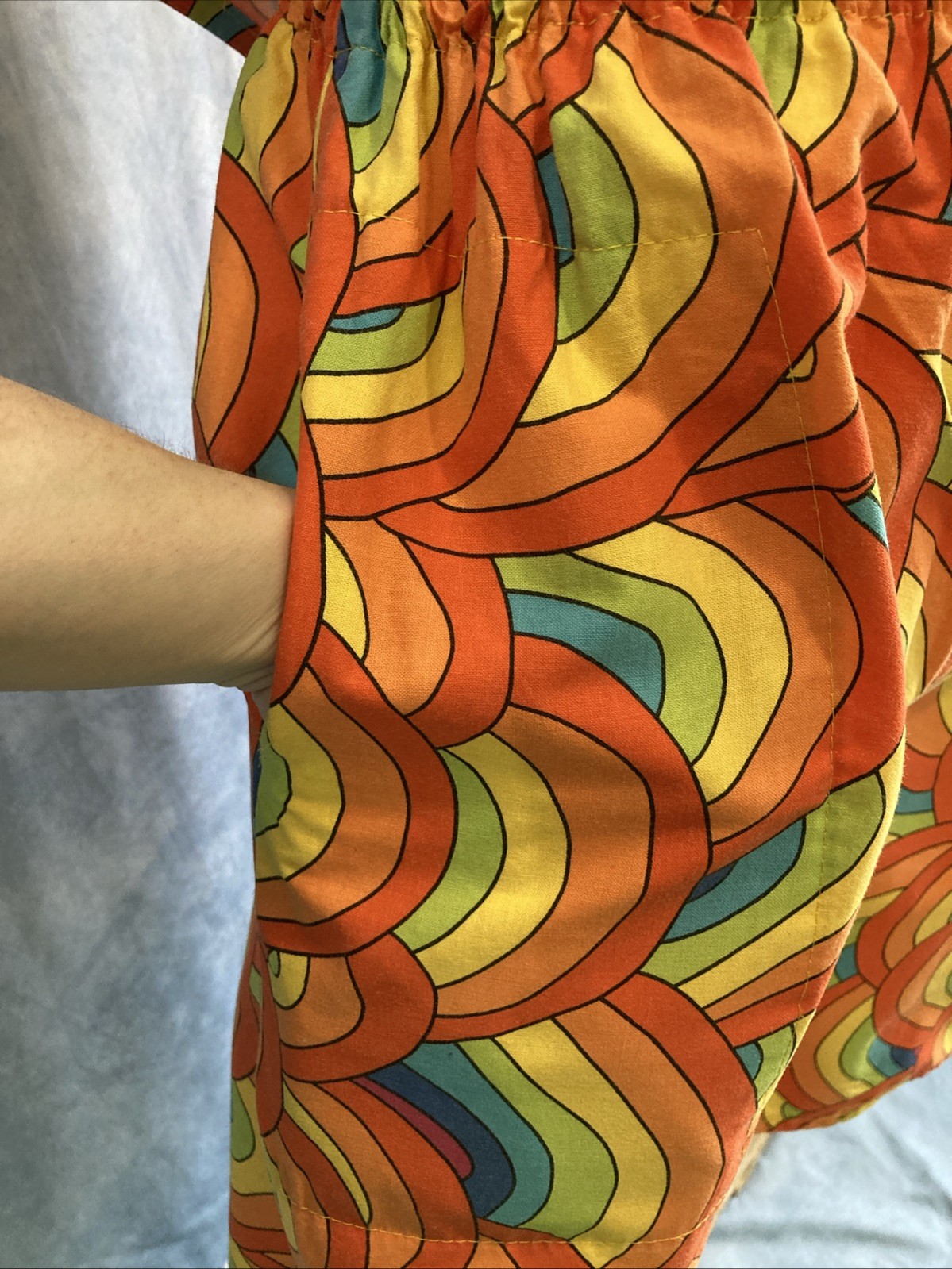 VTG 80s 90s Handmade Shirt Shorts Set Rainbow LBGT Pride Psychedelic Retro Mod
