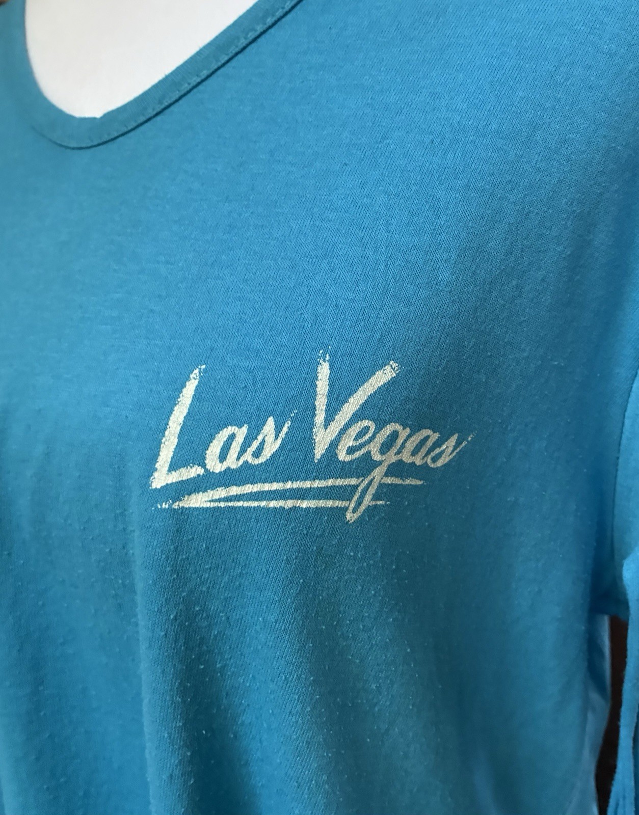 Vintage 80s 90s Las Vegas Teal Fringe Women’s T shirt Single Stitch size M