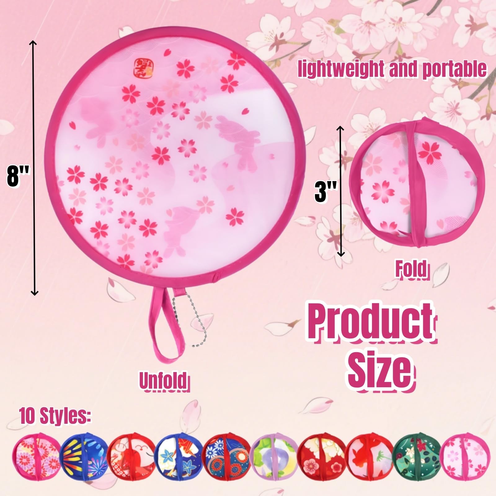 Collapsible Handheld Fans, Portable Round Japanese Foldable Fan Festival Decor